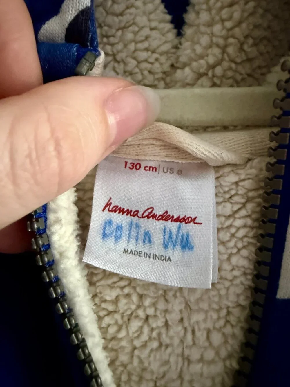 Hanna Andersson Blue Panda Sherpa Lined Zip Hoodie Size 8